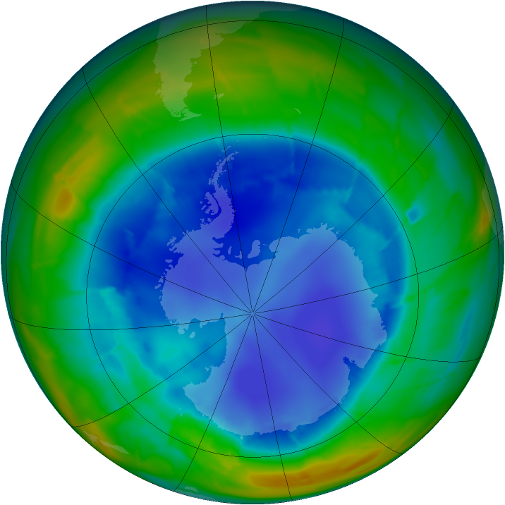 Antarctic ozone map for 19 August 2009
